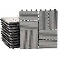 MCW WPC Bodenfliese Sarthe Holzoptik Balkon/Terrasse 11x Je 30x30cm - 1qm Grau Vierecke