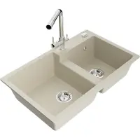 Mexen Tomas 2-Becken-Granitspüle mit Mischbatterie Duero, Beige - 6516-69-671600-00