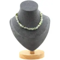Bijoux Steine und Mineralien. Halskette mit 20 Prehnit-Perlen aus Kanada, Edelstahlkette. Halskette für Frauen, Männer. Anpassbare Größe.