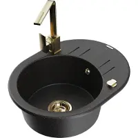 Mexen Kevin 1 Becken-Granitspüle mit Abtropffläche und Mischbatterie Rita, Schwarz/Silber - 6517-73-670300-50