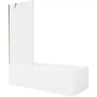 Mexen Vega rechteckige Badewanne 160 x 70 cm mit Verkleidung und 1-flügliger Duschabtrennung 80 cm, transparent, gold - 55011607