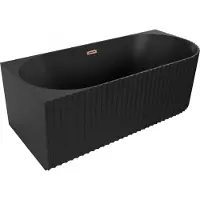 Mexen Gia freistehende Eckbadewanne geriffelt links 170 x 80 cm, schwarz matt, Überlauf Roségold - 52701708071L-60