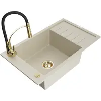 Mexen Elias 1 Becken-Granitspüle mit Abtropffläche und Mischbatterie Aster, Beige - 6511-69-73450-57-G