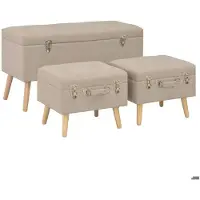 Helloshop26 Banquette Pouf Hocker Möbel Hocker mit Stauraum 3 Stück beige Stoff 3002089