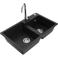 Mexen Tomas 2-Becken-Granitspüle mit Mischbatterie Telma, Schwarz - 6516-77-670200-00