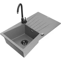 Mexen Cesar 1 Becken-Granitspüle mit Abtropffläche und Mischbatterie Telma, Grau - 6514-71-670200-70-B