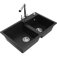 Mexen Tomas 2-Becken-Granitspüle mit Mischbatterie Duero, Schwarz - 6516-77-671600-00