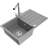 Mexen Bruno 1 Becken-Granitspüle mit Abtropffläche und Mischbatterie Duero, Grau - 6513-71-671600-00