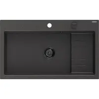 Mexen Omar Granitspüle 1-beckig 800 x 480 mm, schwarz gefleckt, schwarzer Siphon - 6520801005-76-B