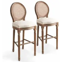 Helloshop26 Set aus zwei Design-Barhockern, Sitz aus weiß-cremem Rattan, 1202150