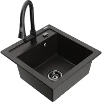 Mexen Vito 1-Becken-Granit-Spüle mit Mischbatterie Elia, Schwarz/Gold metallisch - 6503-75-670101-70-B