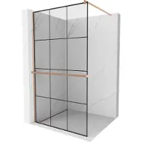 Mexen Kioto+ Duschwand mit Walk-in Regal 110 x 200 cm, schwarzes Muster, gebürstetes Messing - 800-110-121-65-77