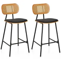 Helloshop26 Barhocker - - Rattan Rückenlehne 45x45x94 - Schwarz/Natur - Kunstleder - Verstellbare Füße