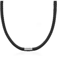MaxPower (schwarz -60cm-7mm) 4/6/7mm Herren-Halskette aus schwarzem geflochtenem Lederband aus Edelstahl mit