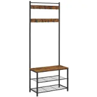 Helloshop26 Garderobe - - 70 x 32 x 175 cm - Braun - 9 doppelte Haken - Schuhbank