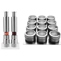 Tlily Salz- und Pfeffermühle 2er Set, Edelstahl Druckknopf Glas