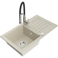 Mexen Pablo 1 Becken-Granitspüle mit Abtropffläche und Mischbatterie Aster, Beige - 6510-69-73450-07