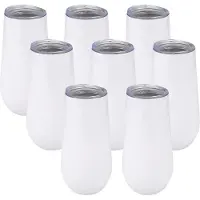 Exogio 8er-Pack Champagnerflöten ohne Stiel, Weinbecher, 6 oz, doppelt isolierter Becher mit Deckel, Cocktailbecher, weiß