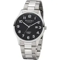 Regent F-1564 Herrenuhr Edelstahl 40 mm Schwarz 5 BAR Quarz