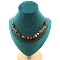 Bijoux Edelsteine und Mineralien. Halskette mit 20 Traumachat-Perlen 8 mm. Edelstahlkette Halskette für Damen, Herren. Anpassbare Größe.