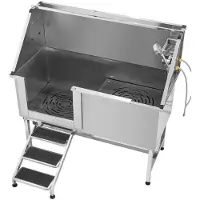 DUOKU Edelstahl-Badewanne für Tiere--150 cm mit Treppe, Filterpaneel-Seitentür