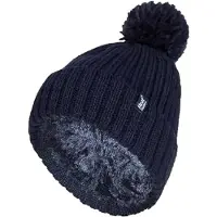 Heat Holder Ladies Ribbed Cuffed Thermal isoliert Winter Pom Pom Bommelmütze