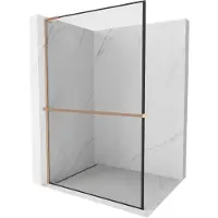 Mexen Kioto+ L Duschwand mit Ablage Walk-in 120 x 200 cm, schwarzes Muster, gebürstetes Kupfer - 800-120-123-65-70