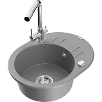 Mexen Kevin 1 Becken-Granitspüle mit Abtropffläche und Mischbatterie Duero, Grau - 6517-71-671600-00