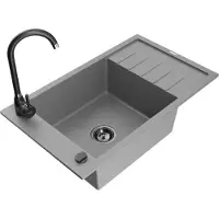 Mexen Elias 1 Becken-Granitspüle mit Abtropffläche und Mischbatterie Telma, Grau - 6511-71-670200-70-B