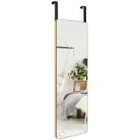 Helloshop26 Wandspiegel - - Rechteckig 100x35 cm - Naturbambus - Splitterschutzfolie - Einfache Aufhängung