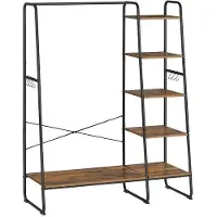 Helloshop26 Kleiderständer - - 120x45x160 cm - 5 Regale - 6 Haken - Rustikales Braun