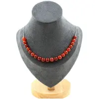 Bijoux Steine und Mineralien. Halskette mit 20 roten Achatperlen 8 mm. Kette aus rostfreiem Stahl Halskette für Frauen, Männer. Anpassbare Größe.