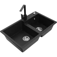 Mexen Tomas 2-Becken-Granitspüle mit Mischbatterie Rita, Schwarz - 6516-77-670300-70