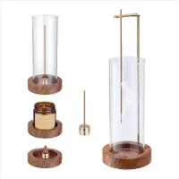 Jojomino Räucherstäbchenhalter, fliegender Räuchergefäß mit Glas, rutschfester Holzablage und Messingständer