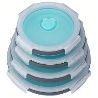 MaxPower Silikon-Set mit 4 faltbaren Lebensmittelboxen, grauer Rand blau