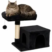 Lionto Kratzbaum 50 cm, platzsparender Katzenkratzbaum mit Plüschbezug, Spielball & Sisalstange, für Kitten & Jungtiere, schwarz