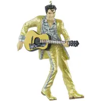 Kurt S. Adler Elvis Ornament in Golden Anzug mit Gitarre - Nostalgisches Sammlerstück für Musikliebhaber und Elvis-Fans
