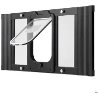 DUOKU Verstellbare Katzenklappe für Fenster--68,6 bis 81,3 cm-Klares Glas-Magnetverschluss-Schwarz