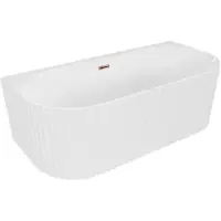 Mexen Sella freistehende, wandnahe geriffelte Badewanne 150 x 75 cm, weiß glänzend, Überlauf Roségold - 52711507500-60