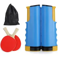 MaxPower (Blau) 1,7 m ausziehbares Tischtennisnetz-Set für jeden Tisch, 2 Tischtennisschläger, Heim-Indoor-Training, Outdoor-Spieltisch,