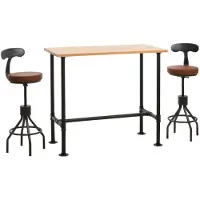 Mendler Set Bartisch + 2x Barhocker MCW-N21, höhenverstellbar drehbar Fußablage, Industrial Metall Kunstleder natur, braun