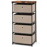Helloshop26 Kommoden - - 4 faltbare Schubladen - Braun - Vliesstoff und Metall - 42 x 33,5 x 84,5 cm
