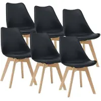 Helloshop26 Set aus 6 Esszimmerstühlen mit Kunstleder in Schwarz und Buche 03_0006782