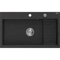 Mexen Omar Granitspüle 1-Becken 800 x 480 mm, schwarz/silber metallic, Syphon Chrom - 6520801005-73