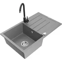 Mexen Bruno 1 Becken-Granitspüle mit Abtropffläche und Mischbatterie Telma, Grau - 6513-71-670200-70