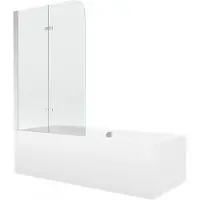 Mexen Cube Rechteckbadewanne 170 x 80 cm mit Verkleidung und 2-flügeliger Blende 100 cm, Transparent, Chrom - 550517080X90100201