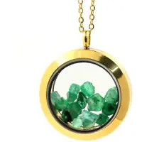 Bijoux Steine und Mineralien. Roher Smaragd-Halsreifen. Medaillon-Modell 25 mm. Farbe Gold.
