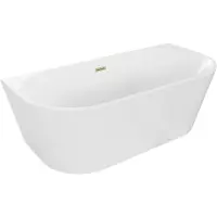 Mexen Oval freistehende Wandbadewanne 140 x 75 cm, weiß, Überlauf aus gebürstetem Gold - 52671407500-55
