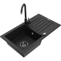 Mexen Pablo 1 Becken-Granitspüle mit Abtropffläche und Mischbatterie Telma, Schwarz - 6510-77-670200-70-B