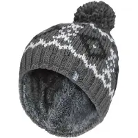 Heat Holder Herren Fleece gefüttert Thermal Winter Warm Beanie Bommelmütze mit Pom Pom